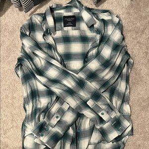 American Eagle Outfitters Green and White Plaid Shirt